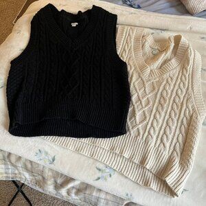 TWO Aerie Cableknit Sweater Vests Larges
